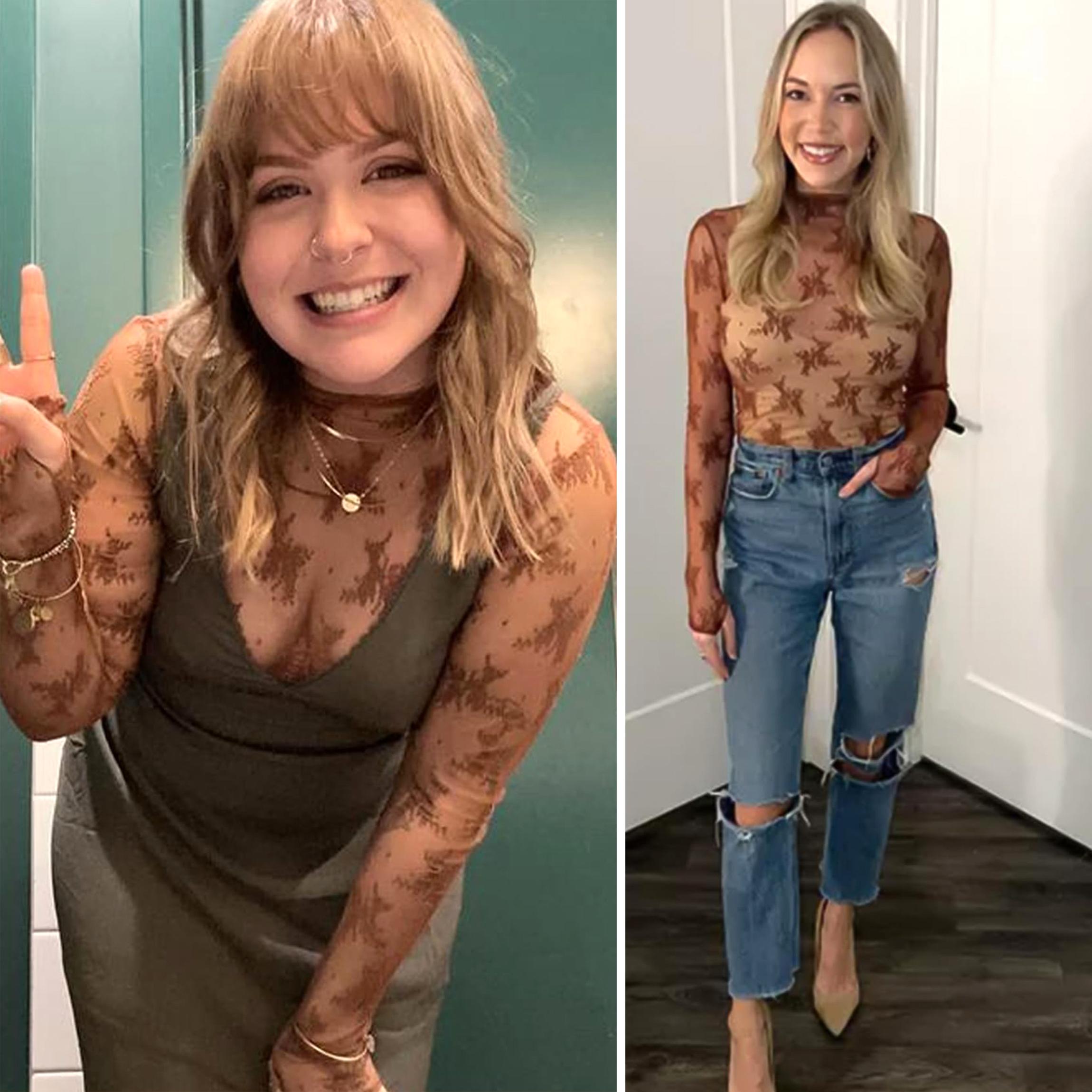 Buenoble Womens Mesh Long Sleeve Tops Crew Neck Sexy See Through Lace Sheer Floral Blouse for Party Club Night Out SpringStatements