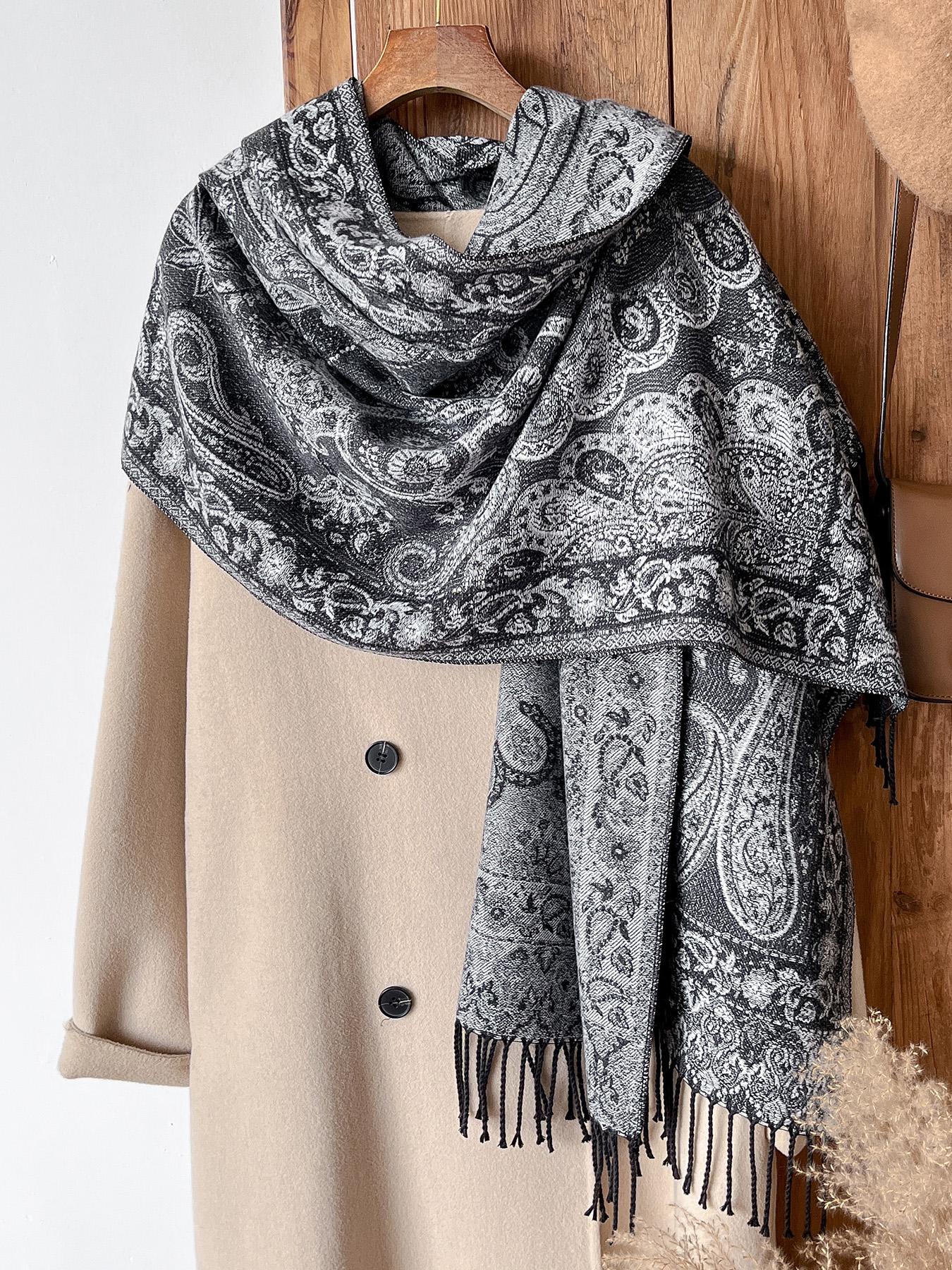 Women's Boho Style Paisley Print Scarf, Fall Winter Woven Fabric, Fitted Design, Soft Warm Accessory for Daily Wear & Modern Fashion