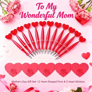 Heart Shape Rotating Pens Set with 5 Heart Stickers, 1.0mm Line Width, Office School Wedding Party Gifts, Mother's Day Valentine's Day