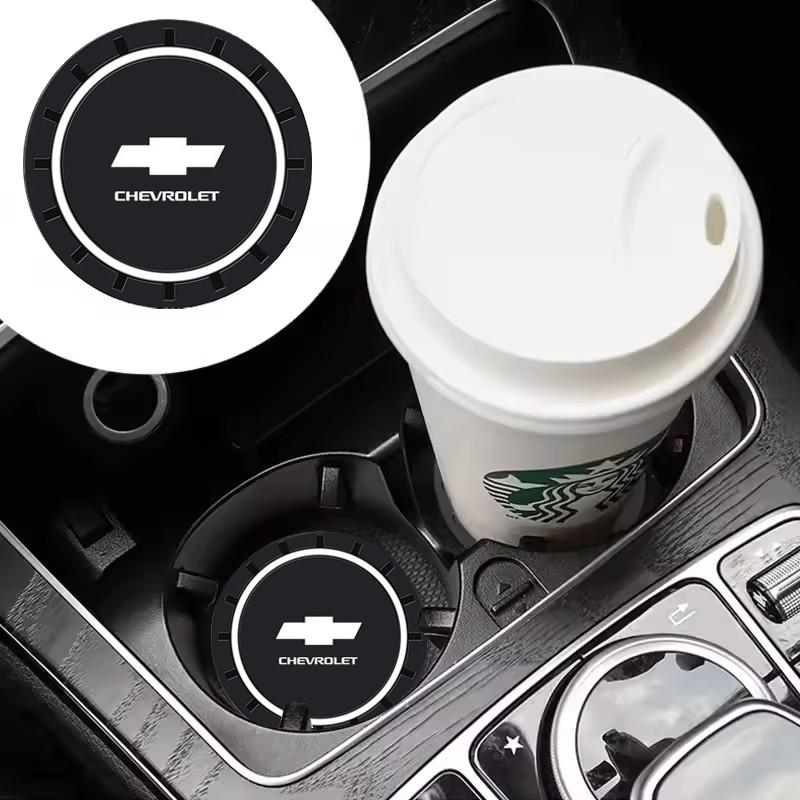 2pcs Chevrolet Emblem Car Coaster, Anti-Slip Silicone Drink Holder, Waterproof Cup Mat for Chevrolet Models, Interior Accessory