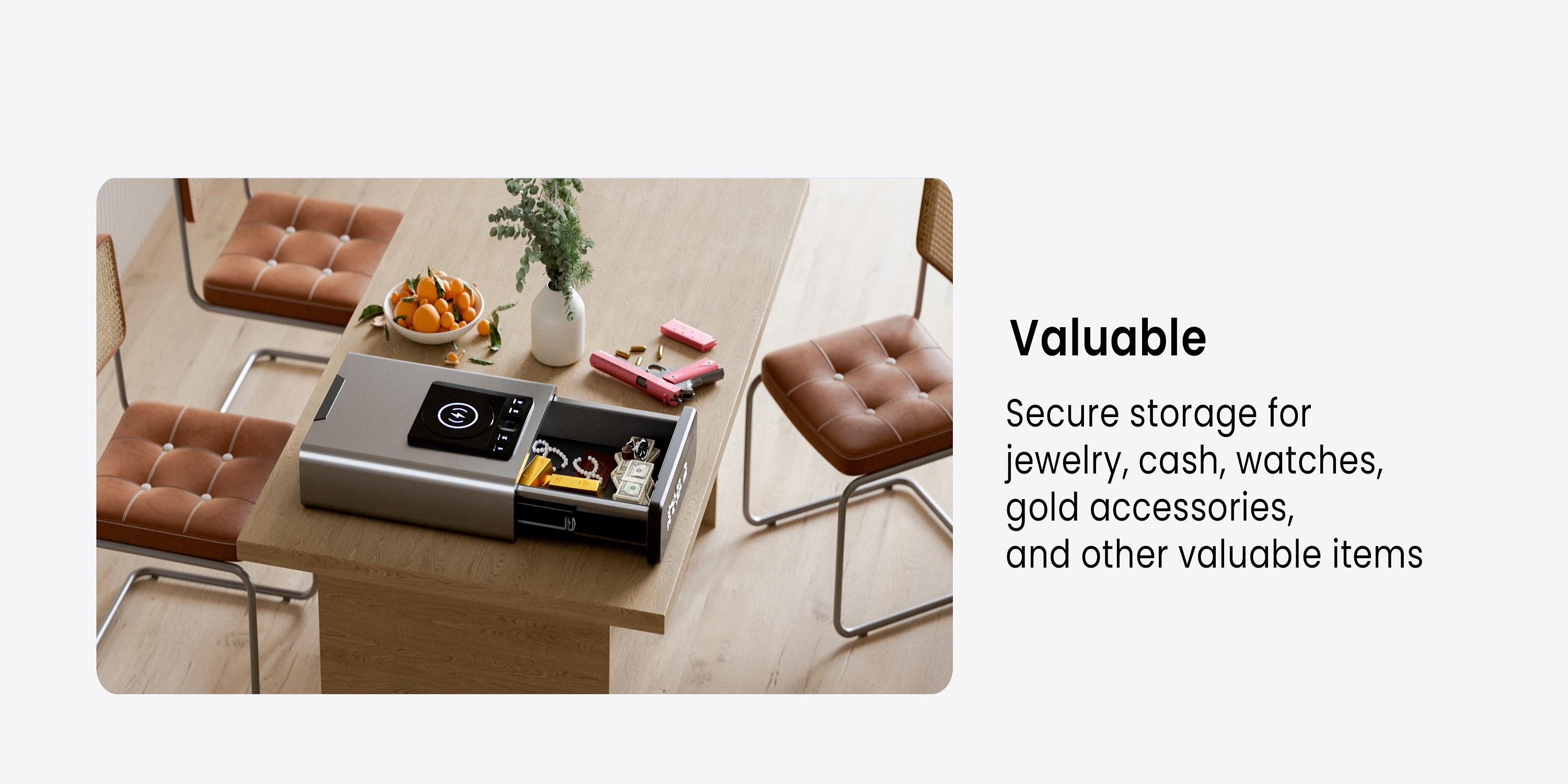 Grimtron Biometric Safe with LED Clock (Doj Certified)with 2-in-1 Watch & Phone Wireless Charging, BacklitKeypad, LED Light, Desk Nightstand Auto Pop-up Unlock(0.23 cu.ft.) Version 2.0