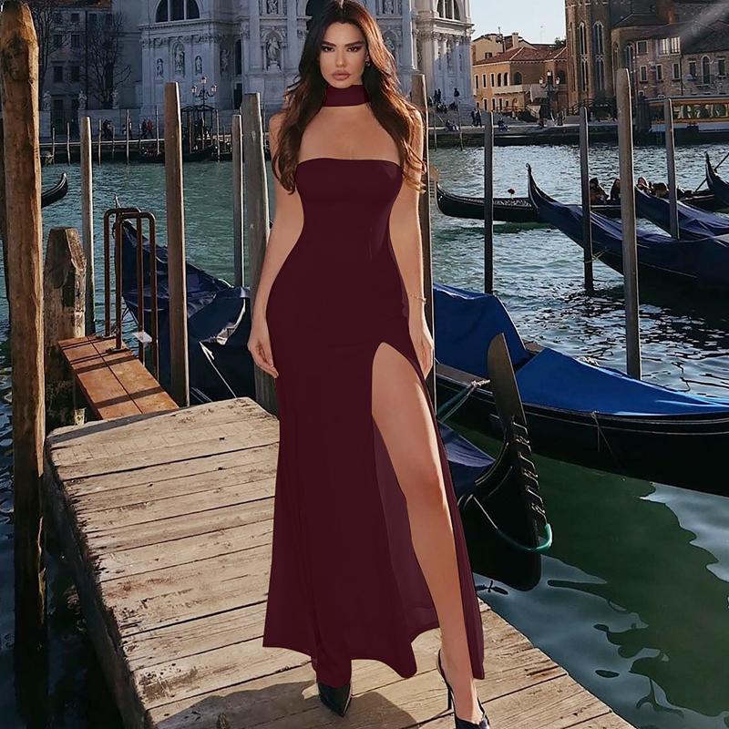 Strapless Maxi Dress with High Slit & Detachable Scarf Women's Sexy Elegant  Sleeveless A Line Dress Outfit Gown Summer Night Party Dating Solid Color  Dresses - TikTok Shop