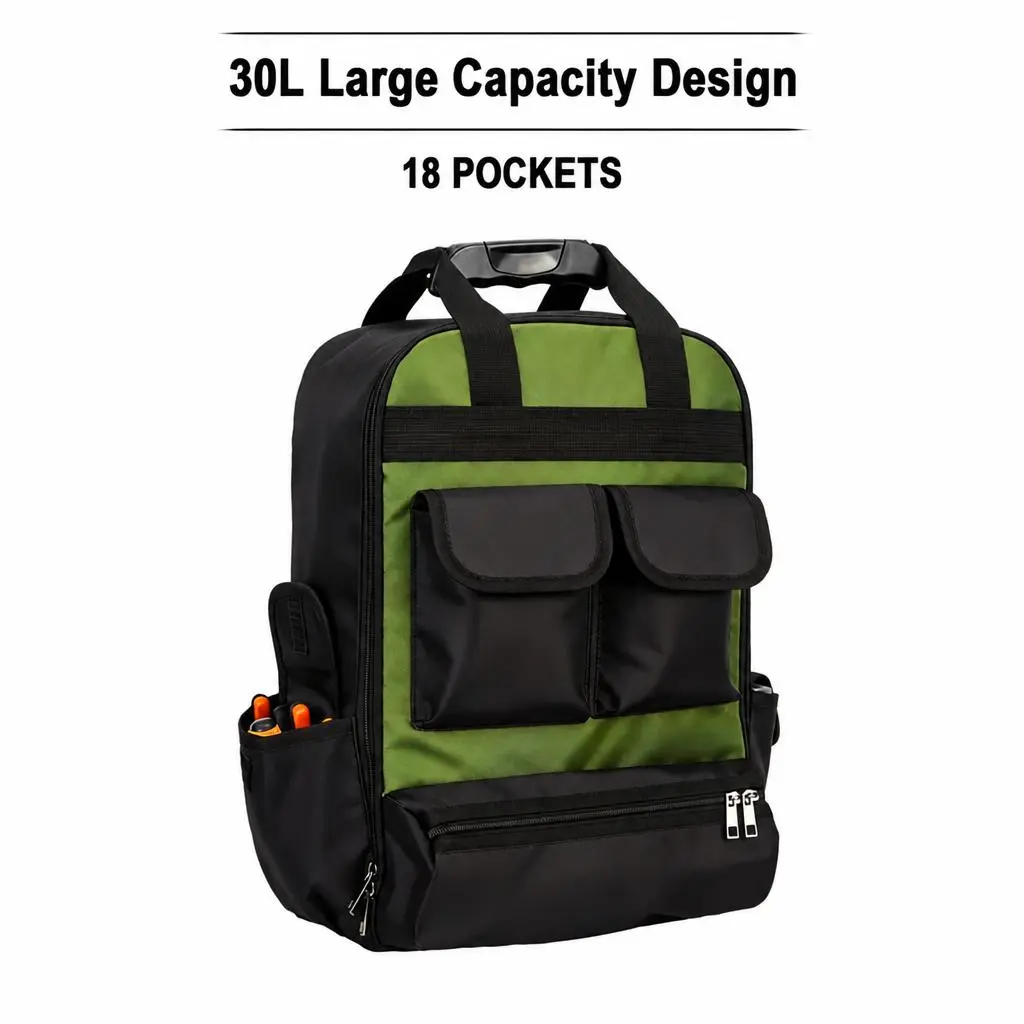 18 Inch Heavy Duty Tool Backpack Waterproof Base Tool Bag Organizer with Pockets