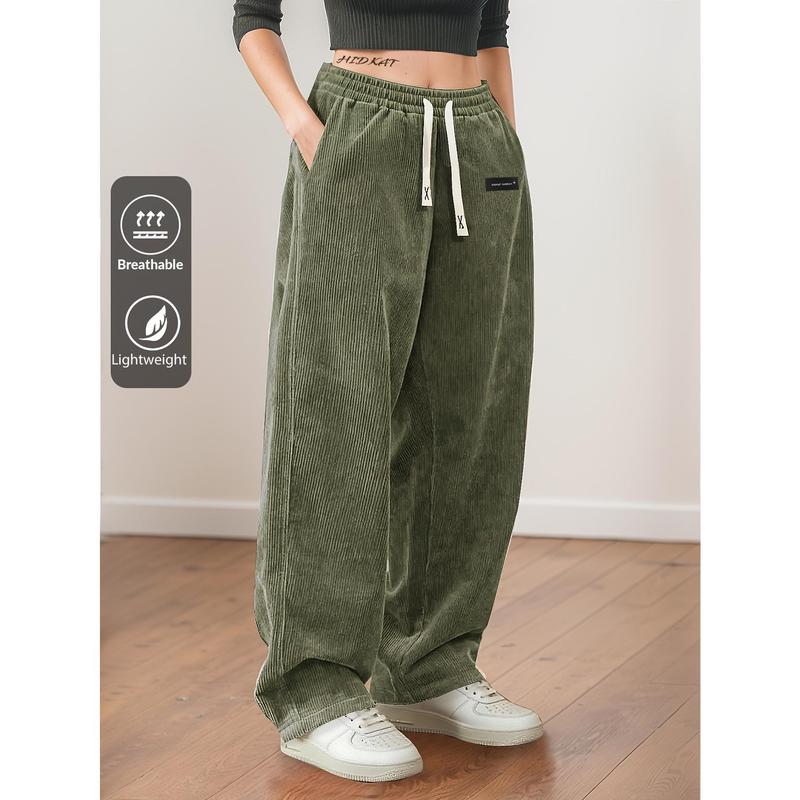 Women's High Waisted Corduroy Street Joggers - Elastic Waist, Drawstring Belt, Loose Slim Fit, Casual Retro Style, Full Length, Suitable for Daily Wear, Dates, Street Jogger