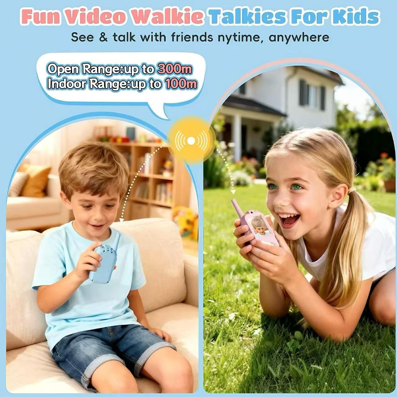 Children's walkie talkie with video, a pair of walkie talkies, rechargeable children's toy with high-definition camera and voice changer, suitable for outdoor, camping, student, gaming and indoor entertainment, Children's Day gift, Christmas gift