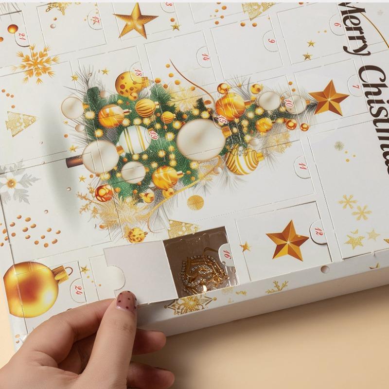 Christmas Countdown Calendar Jewelry Blind Box Earrings Necklace Bracelet Gift Set, Festive Holiday Accessory Collection