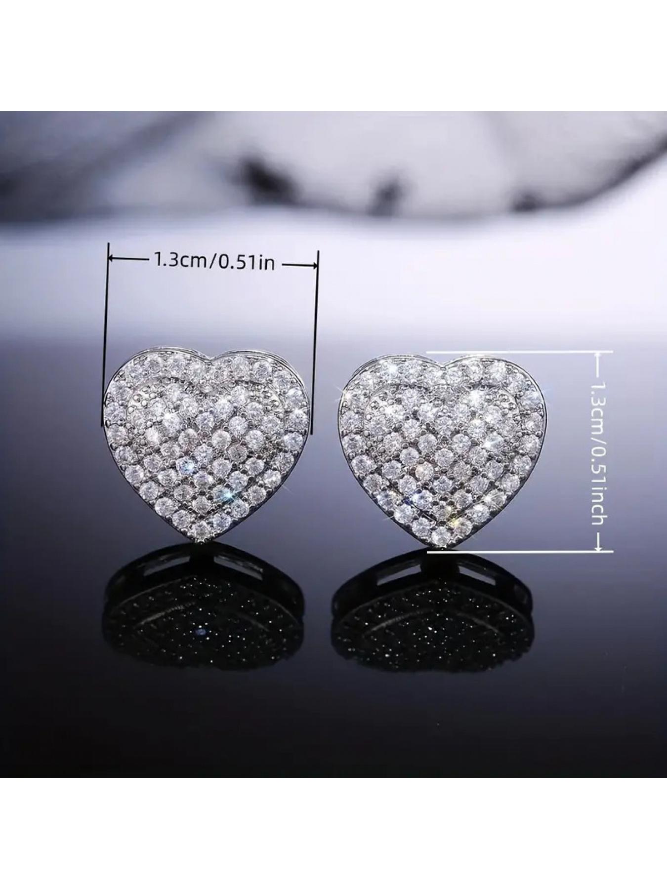 Fashionable copper stud earrings with micro-set zircon heart-shaped design for women, a perfect gift for wedding anniversary