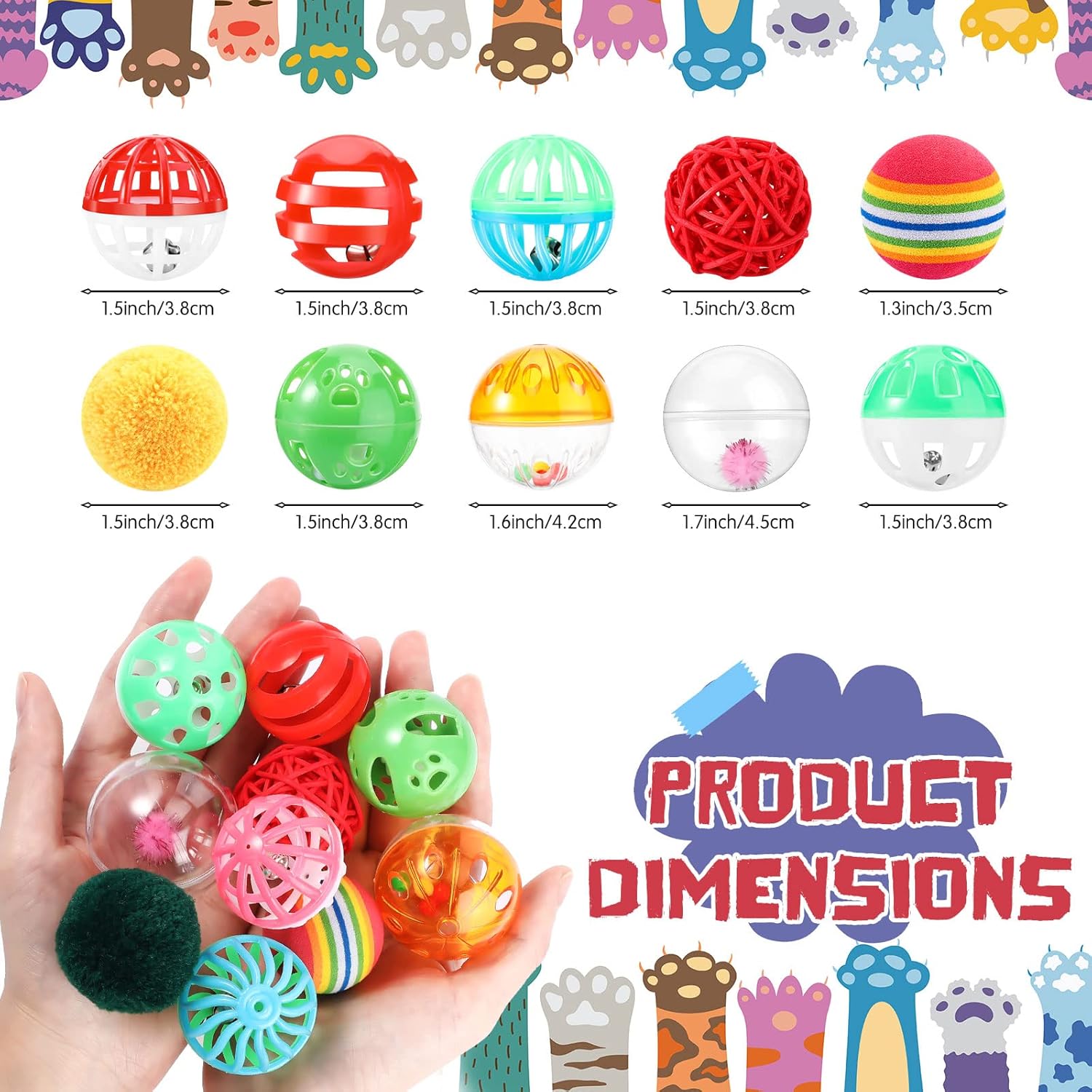 100 count  Toys Bulk Plastic Small Crinkle Ball   Balls with  for Kitten Chase Pounce Rattle Play Toys,  Color