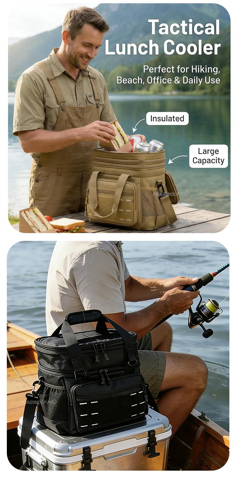 2026(Black) Tactical Lunch Box for Men, Insulated Lunch Bag Adult, Thermal Lunchbox Leakproof Waterproof Cooler Bag, Large Lunch Pail for Work Office Camping Travel , lunch cooler leak bag heavy duty, cooler backpack large waterproof Durable mesh pocket