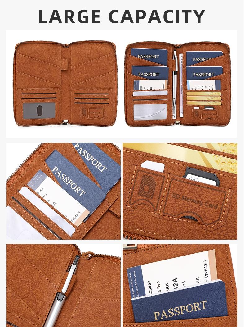 New RFID Blocking Passport Holder, Holds Multiple Passports, Travel Document Organizer, Skin-Friendly Zipper Wallet, Detachable Wrist Strap, Passport Cover