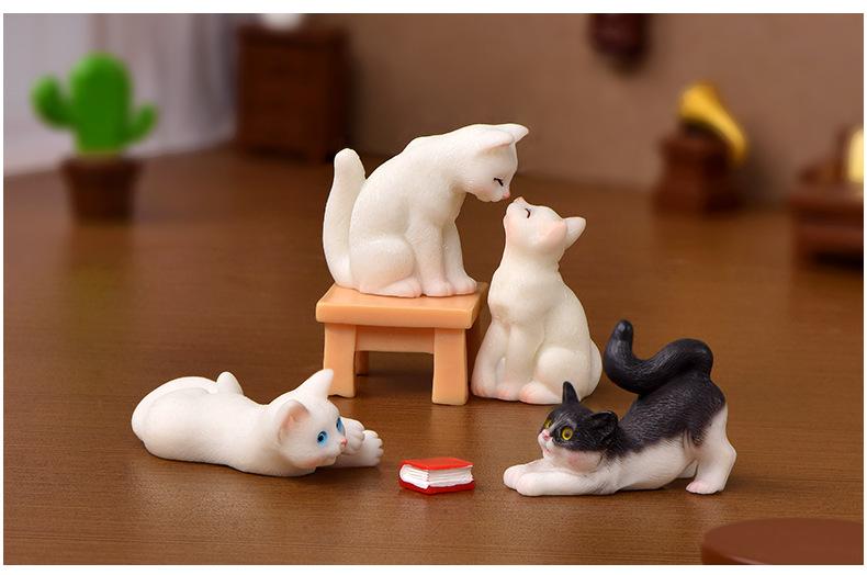 1pc Resin Cats Ornament Kitten Figurine Animal Miniature Fairy Garden Doll House Decoration DIY Micro Landscape Home Decor