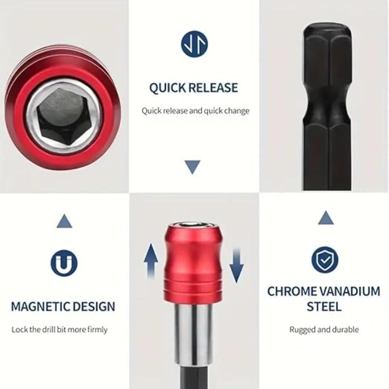 3 Piece Drill Bit Extension Set, Quick Release Magnetic Screwdriver Holder, Impact Driver Bits Kit, 1/4 Inch Hex Shank Adapter, Tool Accessories