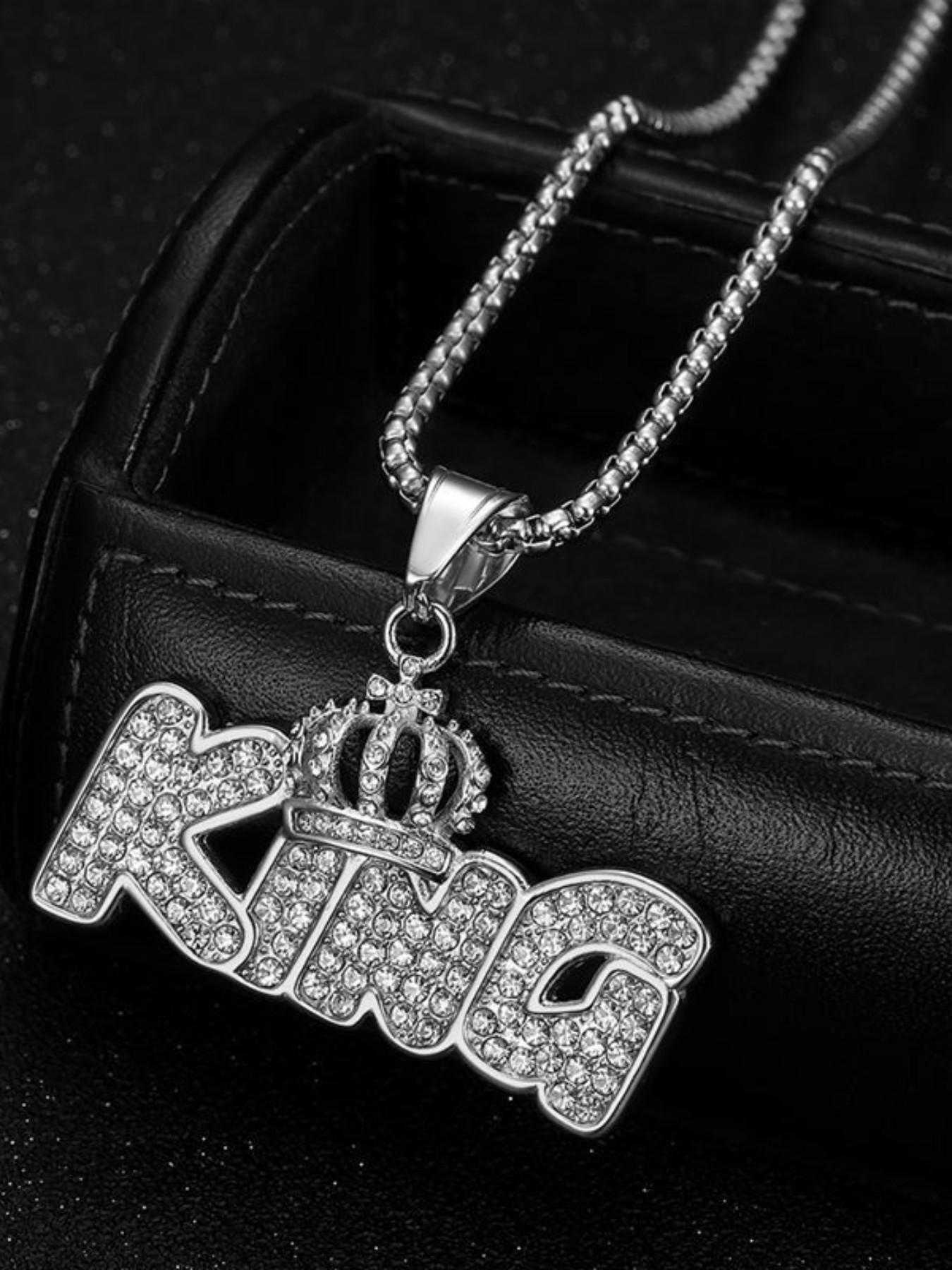 Hip Hop Titanium Gold Plated Crown Pendant Necklace, King King Letter Charm, Stylish Jewelry for Men and Women, Trendy Accessory
