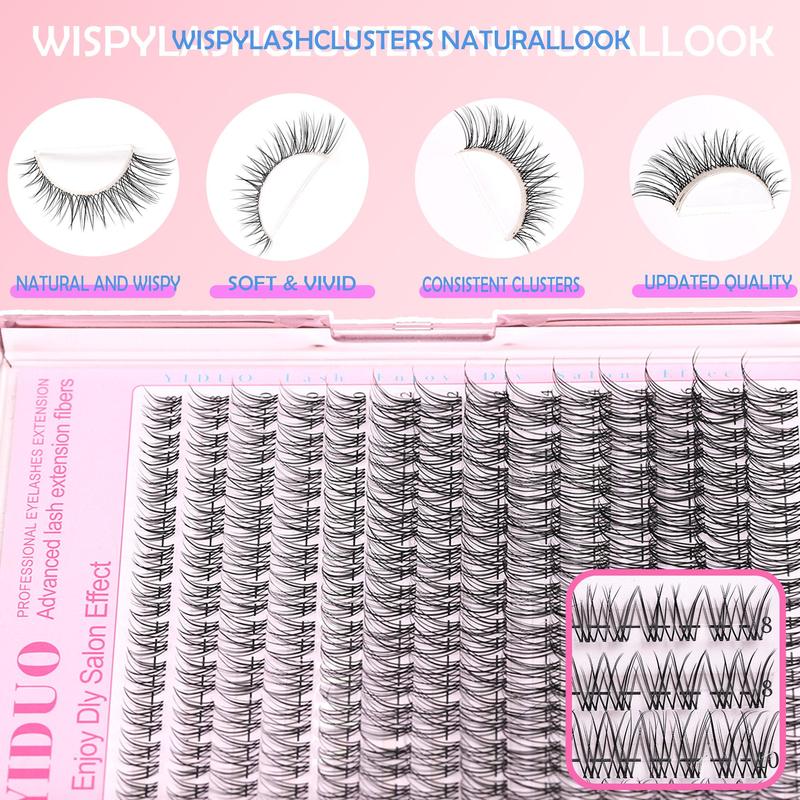Lash Clusters Kit 8-16mm Natural Eyelash Extensions Kit DIY Individual Lashes 154 Pcs C-Curly Eyelash Cluster Kit with Lash Bond and Seal Tweezers Remover Eyelash Brush DIY at Home Easily Eyelash Glue Extension