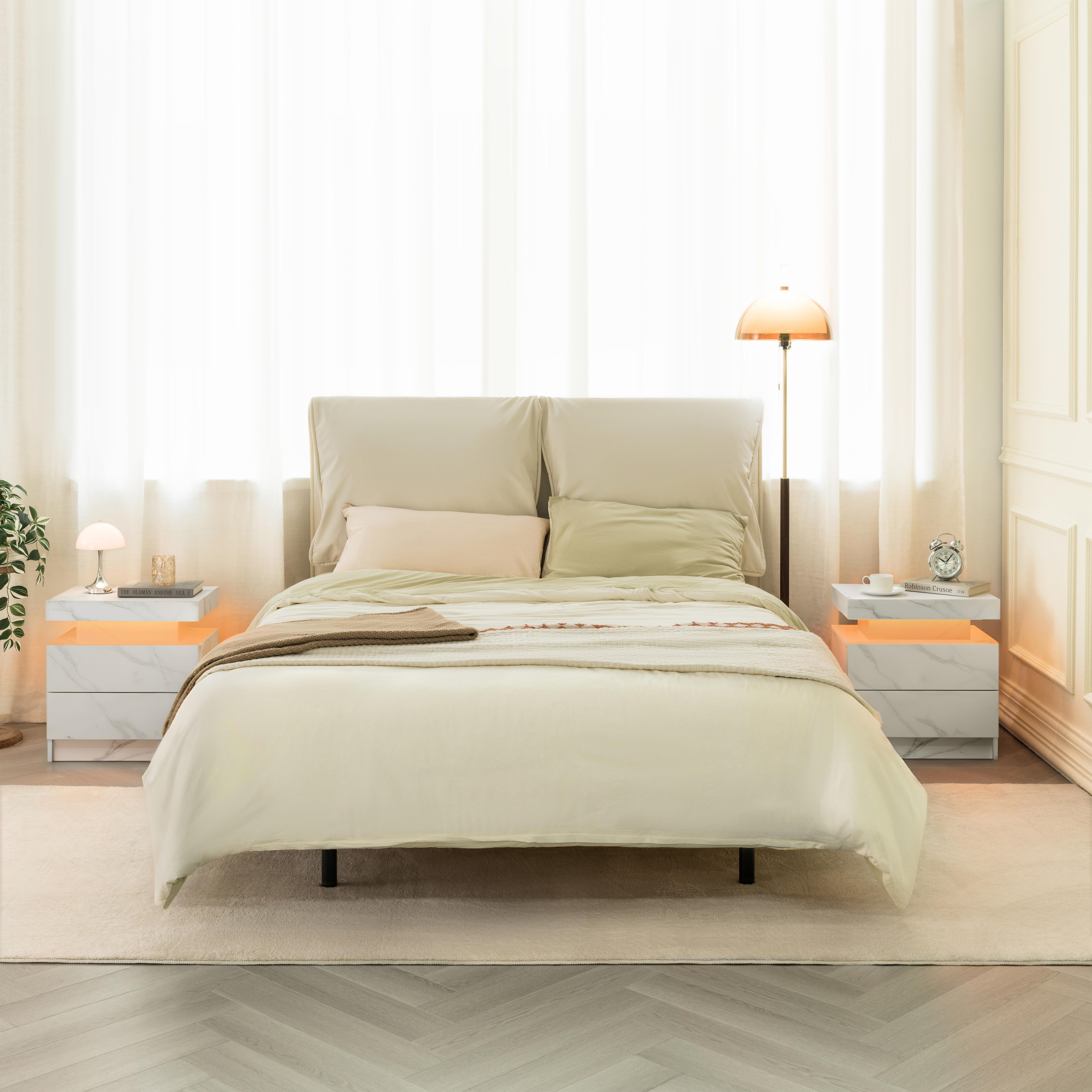 Modern Nightstand LED Bedside Table Cabinet with 2 Drawers Adjustable Multi-color Lights for Bedroom & Living Room Easy Assembly Modern Nightstand LED Bedside Table Cabinet with 2 Drawers Adjustable Multi-color Lights for Bedroom & Living Room Easy Assembly