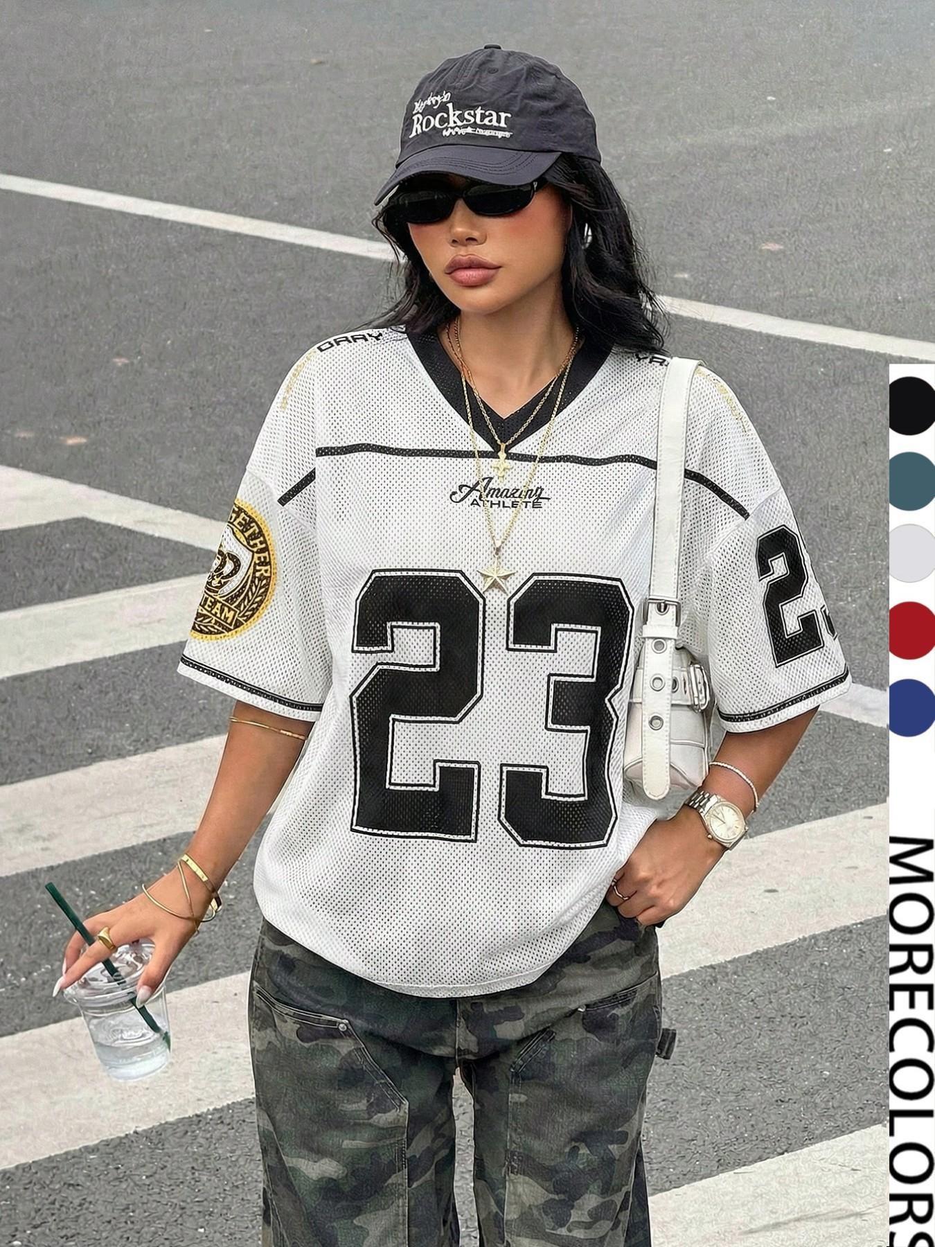Women's Y2k23 Retro Mesh Breathable Sports Jersey, Streetwear Daily Wear Top, Loose-Fit Short Sleeve, All Seasons Fashion