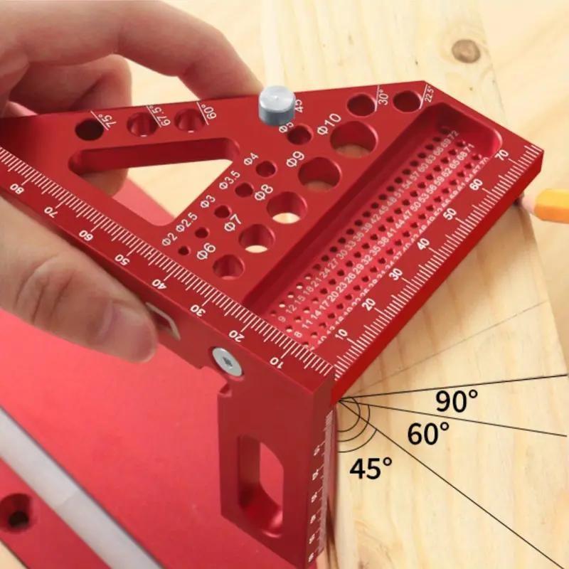 Aluminum Carpenter Square Scriber, 22.5-90 Degree Multi-Angle Protractor, High Precision Woodworking Drawing Line Ruler, Durable Tool for Carpenters