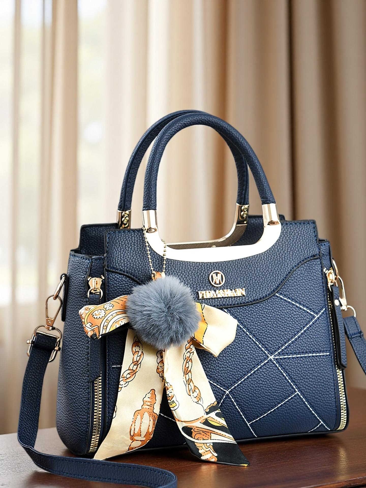 Large Capacity Women's Handbag, Stylish Durable Satchel for Daily Use, Elegant Plush Pendant, Available in Multiple Colors