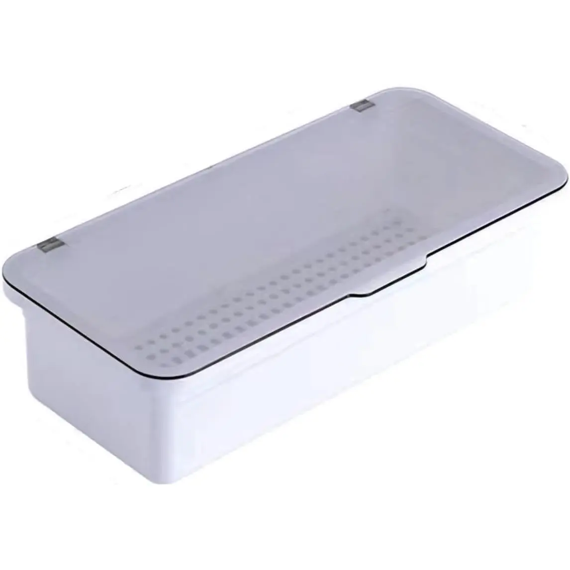 Flatware Tray with Lid and Drainer,Silverware Tray Kitchen Dinnerware Holder and Utensil Storage Container for Flatware and Silverware (White)