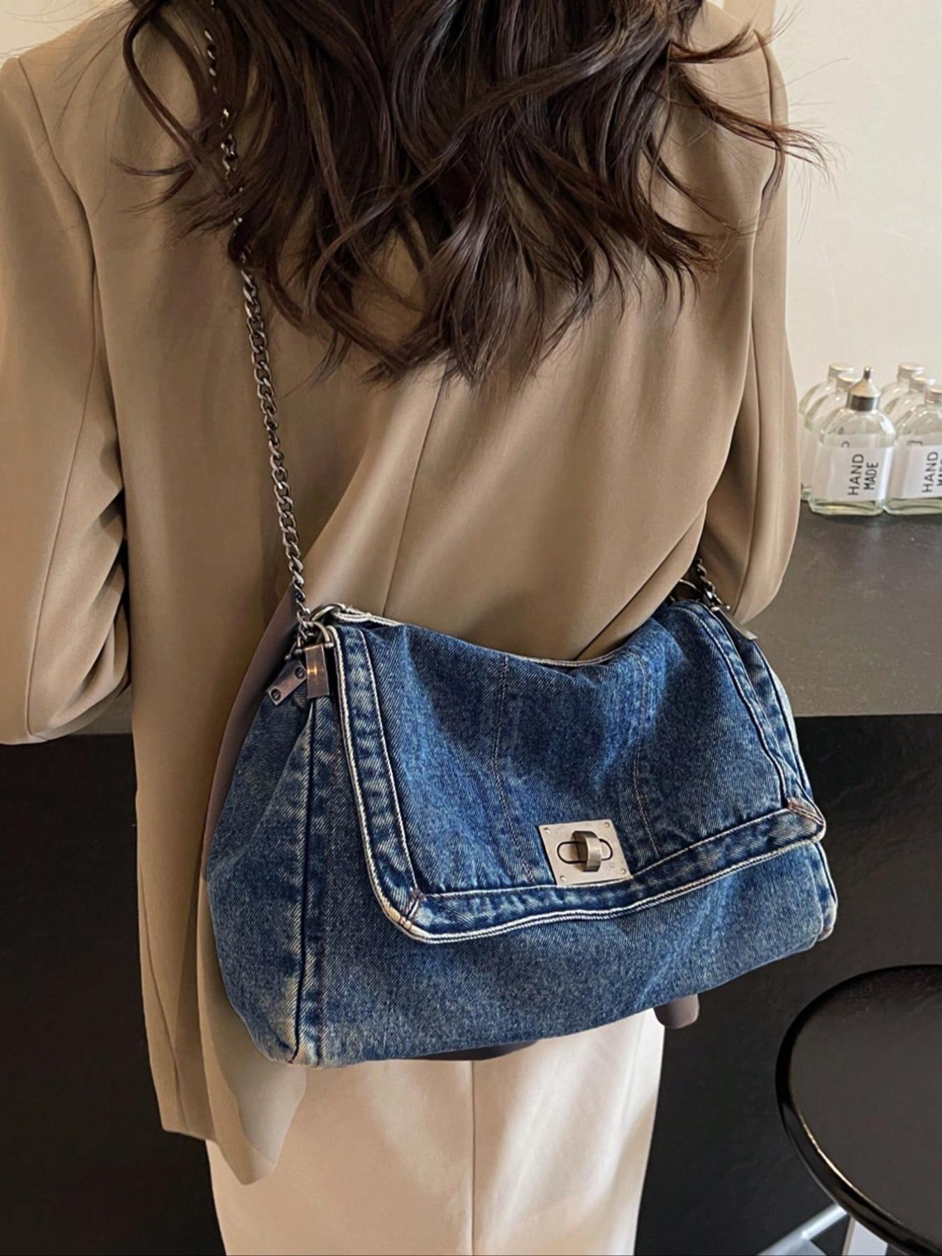 Fashion Denim Chain Shoulder Bag, 2026 New Styling Casual Versatile Crossbody Bag for Women, Trendy All-match Commuter Bag for Daily Travel Work Commute