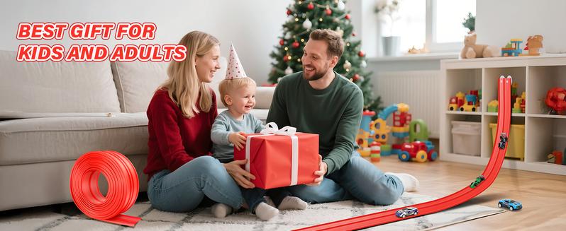 Hotfree Flex Tracks 15Ft for Kids, STEM Flexible Race Car Ramp Track with 4 Small Racecars 12 Suction Cups and 1 Hook, Compatible with Hot Wheels and Diecast 1/64th Cars, Rolls Up Portable Racetrack for Ages 3 & Up, Birthday Christmas Gifts for Kids