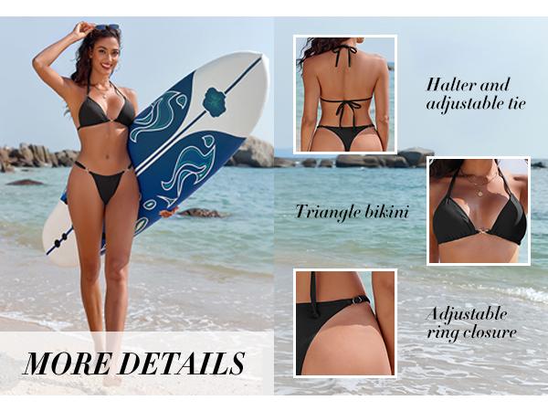 UMIPUBO Women Two Piece Swimsuit Halter String Bikini Set Sexy Thong Cheeky Bathing Suits Cute Tie Side Triangle Swimwear