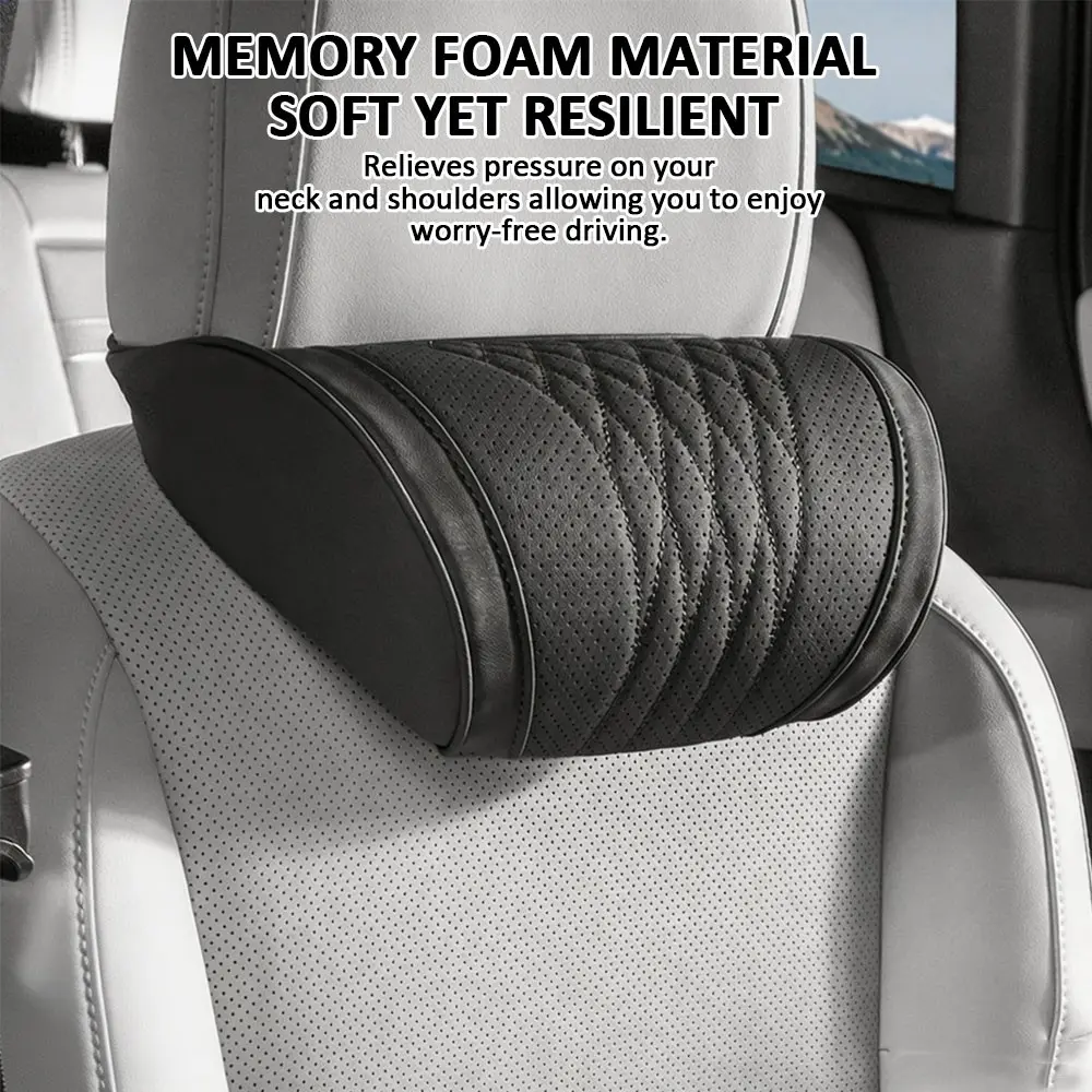 Luxury Memory Foam Car Headrest Cushion, Napa Leather Look, Soft Breathable, Neck Pillow, Car Seat Accessories, Comfortable Driving Gear