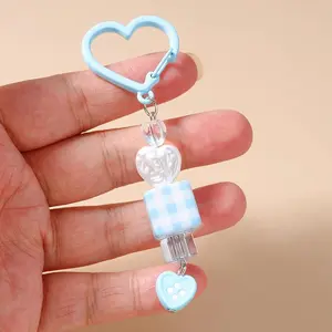 Cute Resin Love Heart Key Chain Beaded Key Ring Pendants for Women Girls Handbag Charms DIY Car Key Holder Jewelry Gift