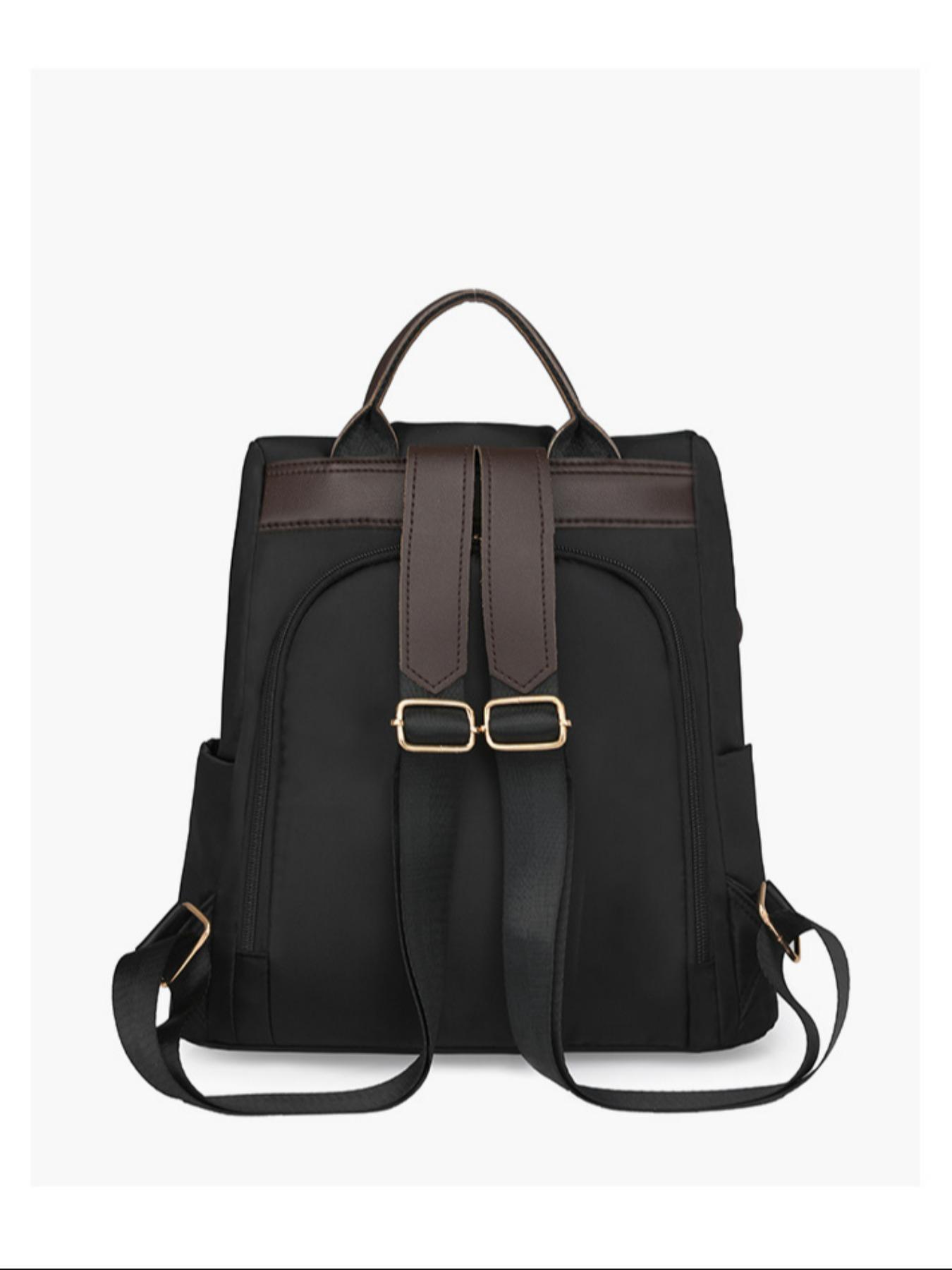 Women's Plain Anti-Theft Backpack, Geometric Patchwork Design, Large Capacity Waterproof, Fashionable Versatile Shoulder Bag, Water Resistant Backpack