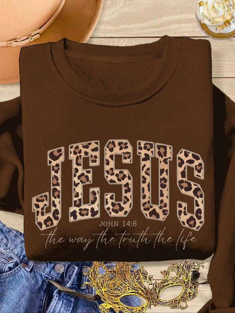 Christian Jesus Sweatshirt, Leopard Bible Verse Top, Fashion Faith Clothing Gift, Love Truth Life Women's Pullover, Long Sleeve Loose Fit