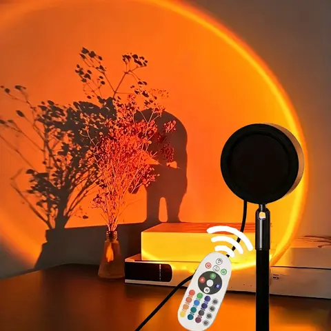 16 Color LED Sunset Projection Lamp with Remote Control, RGB Sunset Light Projector with 4 Modes, Romantic Aesthetic Night Light, LED Mood Lights for Bedroom, Photography, Party, Halloween & Christmas Decor, Ideal Gift (Battery Not Included)
