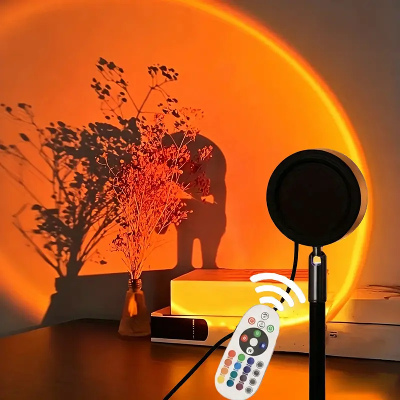 16 Color LED Sunset Projection Lamp with Remote Control, RGB Sunset Light Projector with 4 Modes, Romantic Aesthetic Night Light, LED Mood Lights for Bedroom, Photography, Party, Halloween & Christmas Decor, Ideal Gift (Battery Not Included)