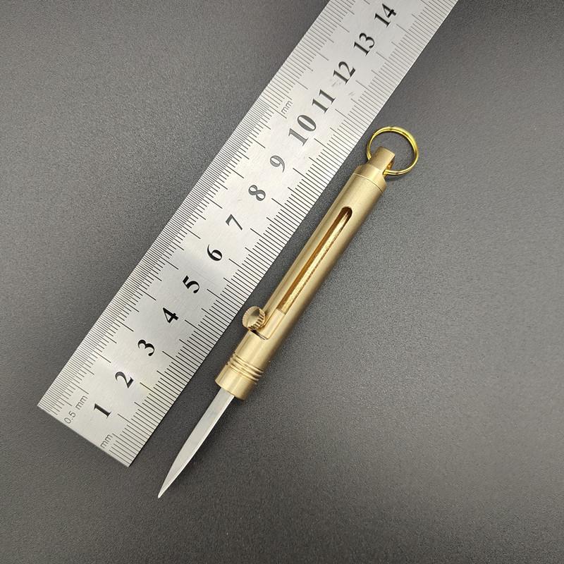 Mini Brass Push-Pull Knife Keychain, Sharp Camping Hiking Outdoor Fishing Tool, Daily Carry Pocket Knife, Durable & Portable Design, Outdoor Multifunctional Tools