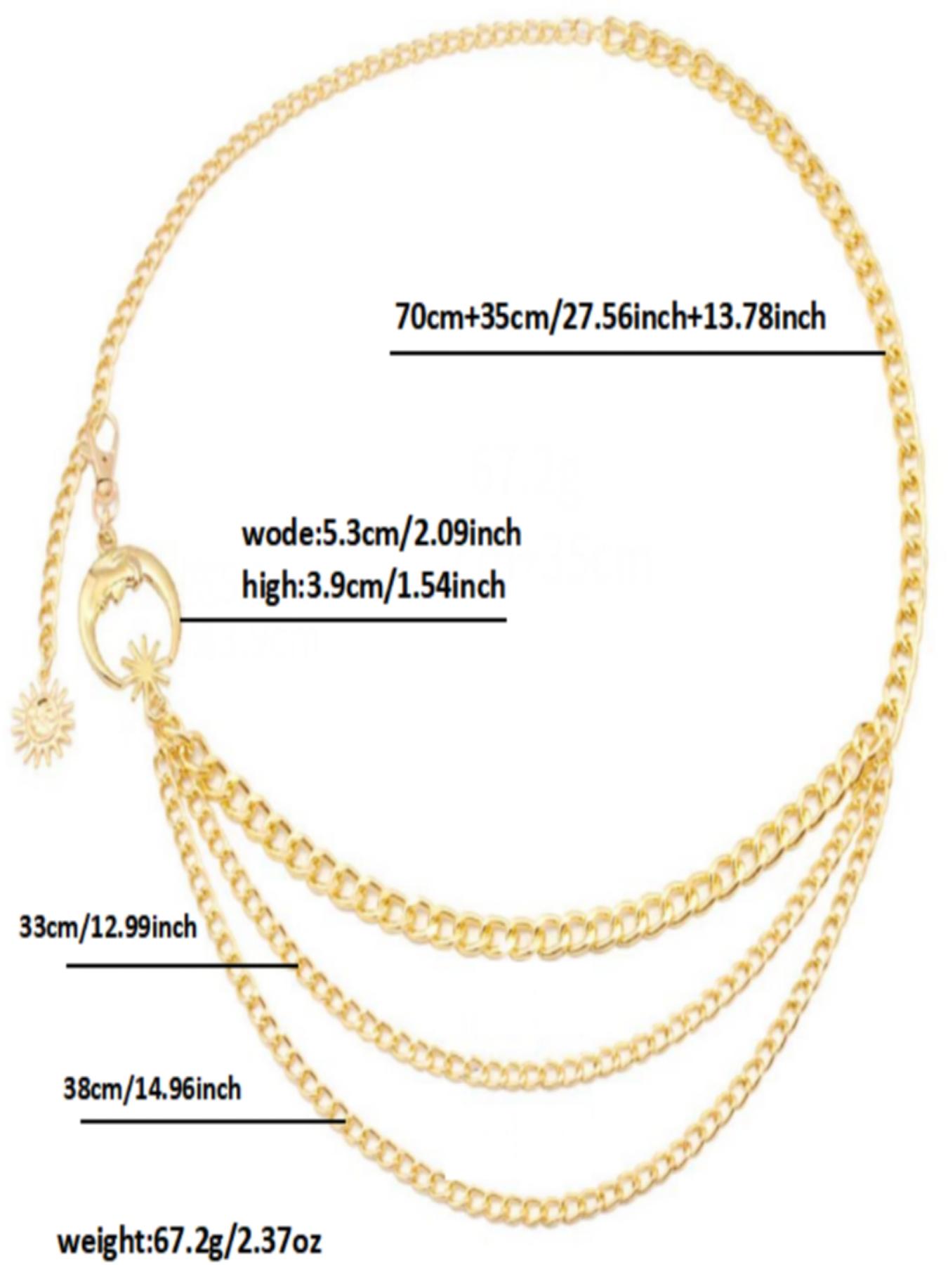 Hiphop Punk Crescent Body Chain, Multi-Layer Metal Moon Necklace, Trendy Accessory for Street Style, Unisex Fashion Jewelry