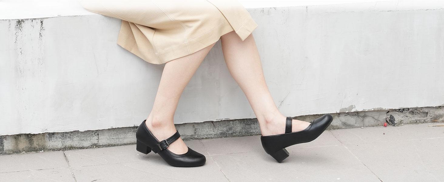 Ortho rest Women Mary Janes Shoes Accommodating to Bunion-Friendly Dress Shoes Low Chunky Heels Work Pumps