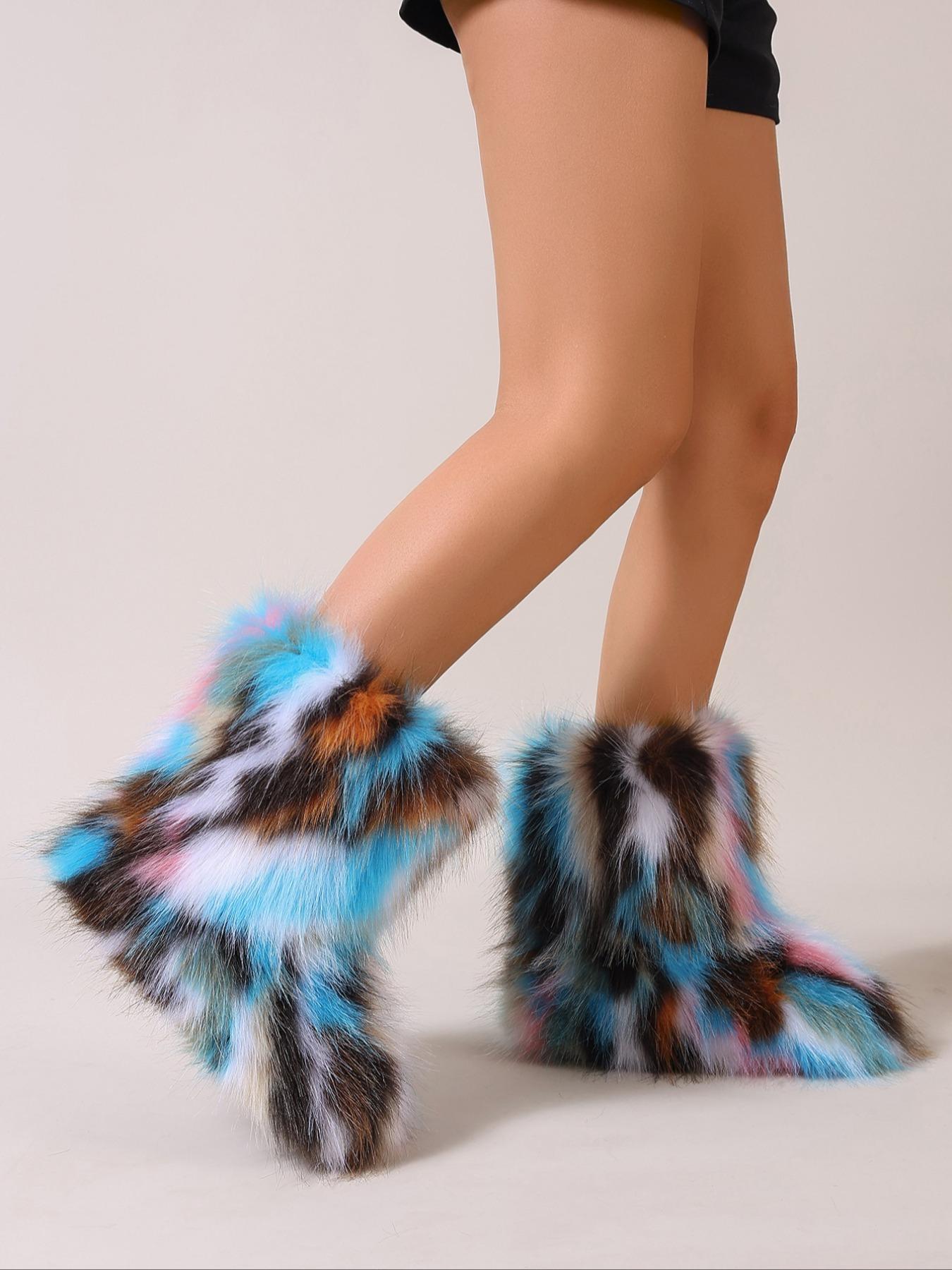 Women's Plush Lined Snow Boots, Casual Warm Fluffy Mid-calf Boots for Winter, Female All-match Trendy Shoes for Daily Wear