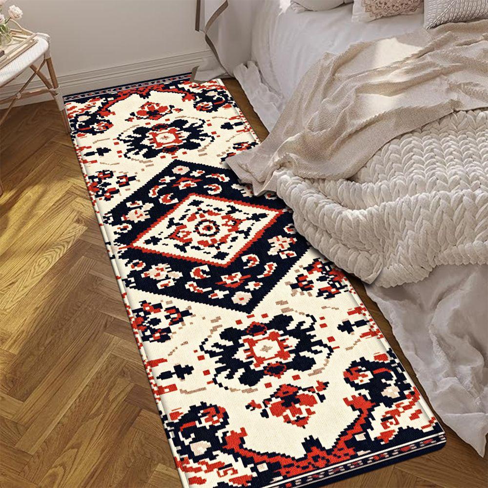 1PC， Red, White and Black Geometric Pattern strip rugs, home décor, bathroom mats, entryway mats, bathroom non-slip mats, indoor entrance rugs, bedroom bedside mats, kitchen mats, hallway rugs, flannel sponge rugs, hallway runner rugs