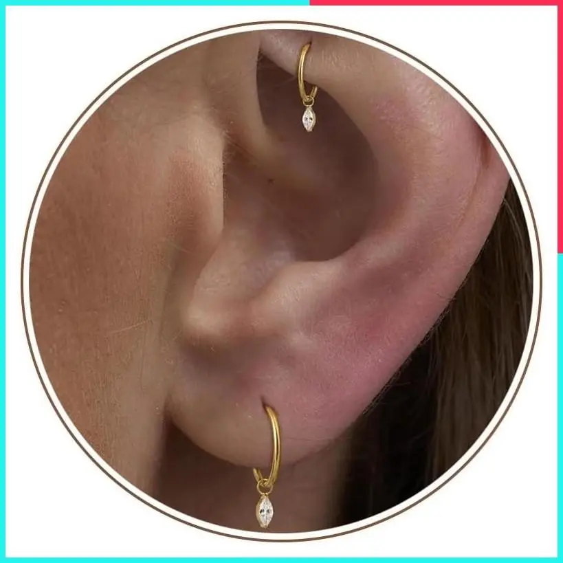 16G/18G Titanium Dangle Huggie Hoop Earring for Rook, Cartilage, Conch, Helix Piercing Jewelry