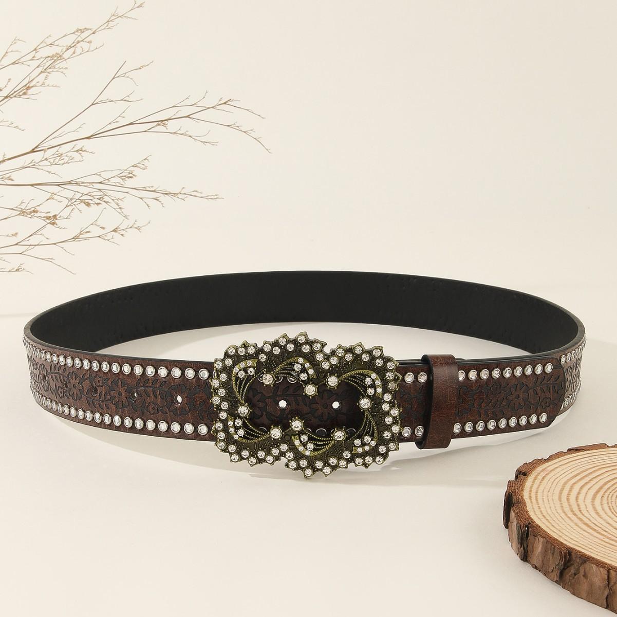 Punk Retro Belt with Rhinestone Buckle & Studded Trim