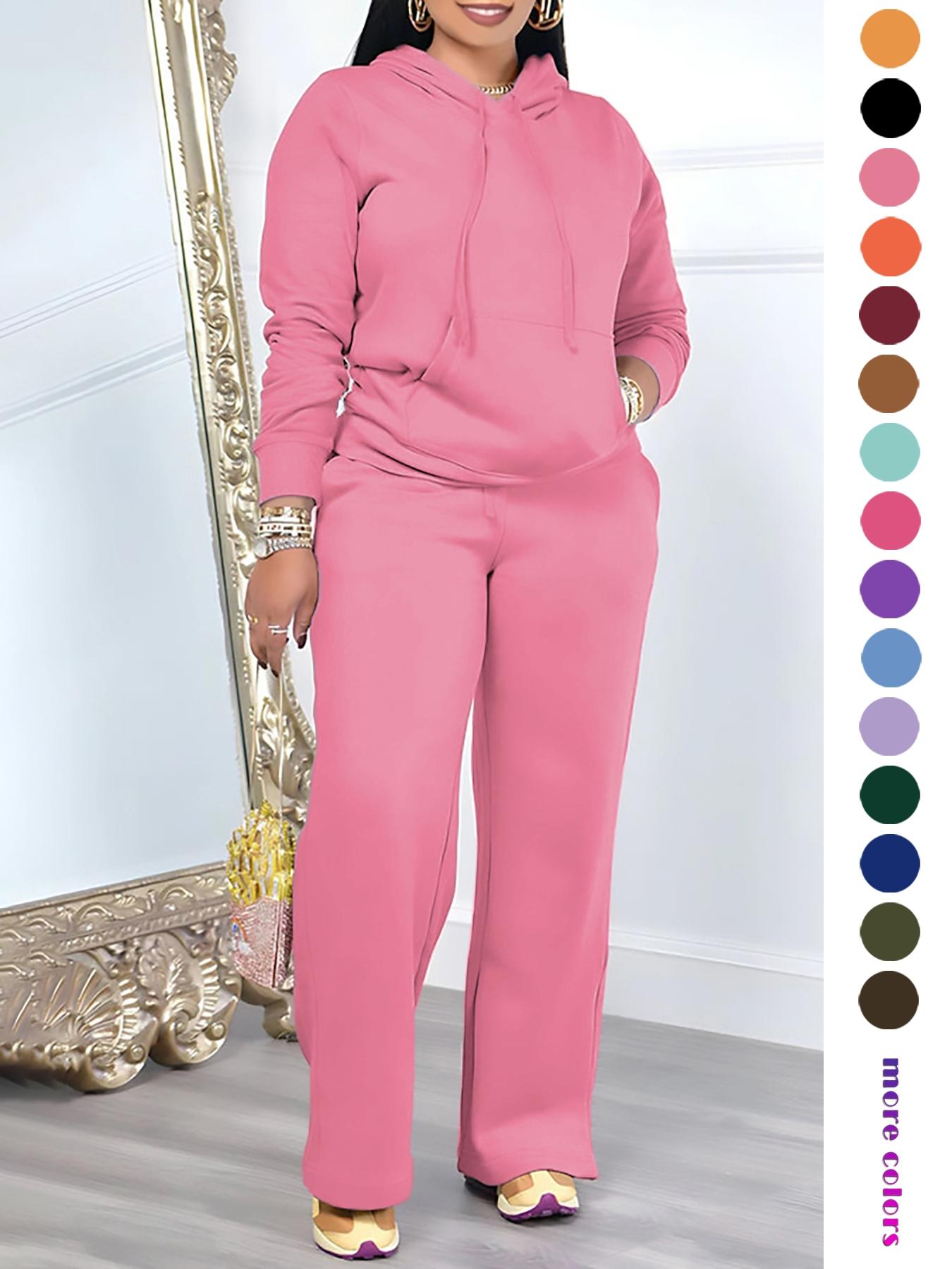 Two-Piece Set&nbsp;Women's Solid Drawstring Hoodie & High Waist Pants Set, Casual Long Sleeve Pocket Hooded Sweatshirt & Straight Leg Trousers for Spring & Fall, Ladies' Clothes for Daily Wear