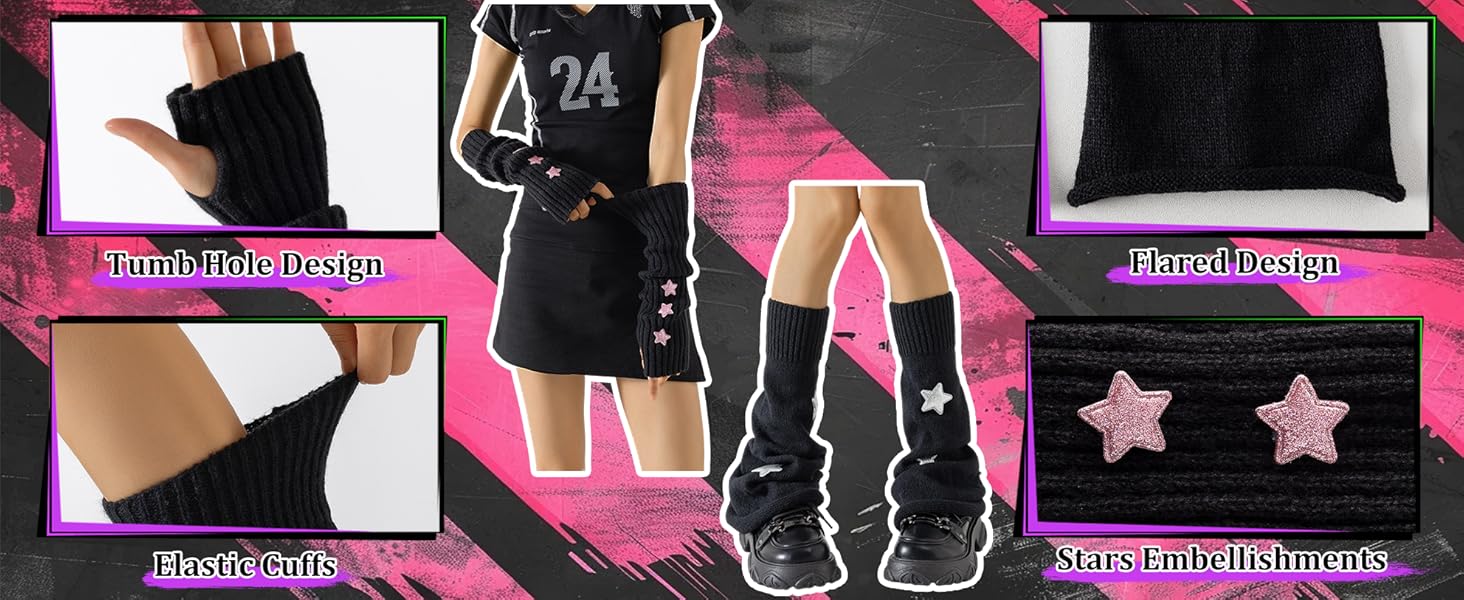 Y2k Arm and Leg Warmers for Girls Women Knit Leg Warmer Kawaii Lolita Goth Harajuku Streetwear Grunge Accessories
