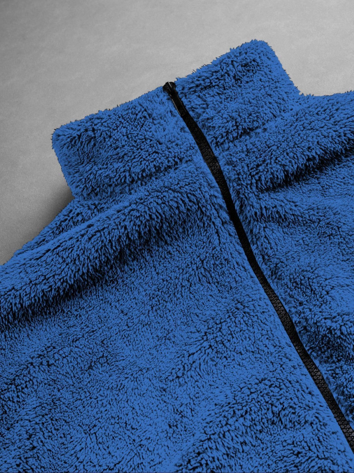 Men's Blue Fleece Jacket, TikTok Viral Street Style Oversized Warm Fleece Coat, Fashionable Casual Outerwear for Daily Wear & Ideal Christmas Gift