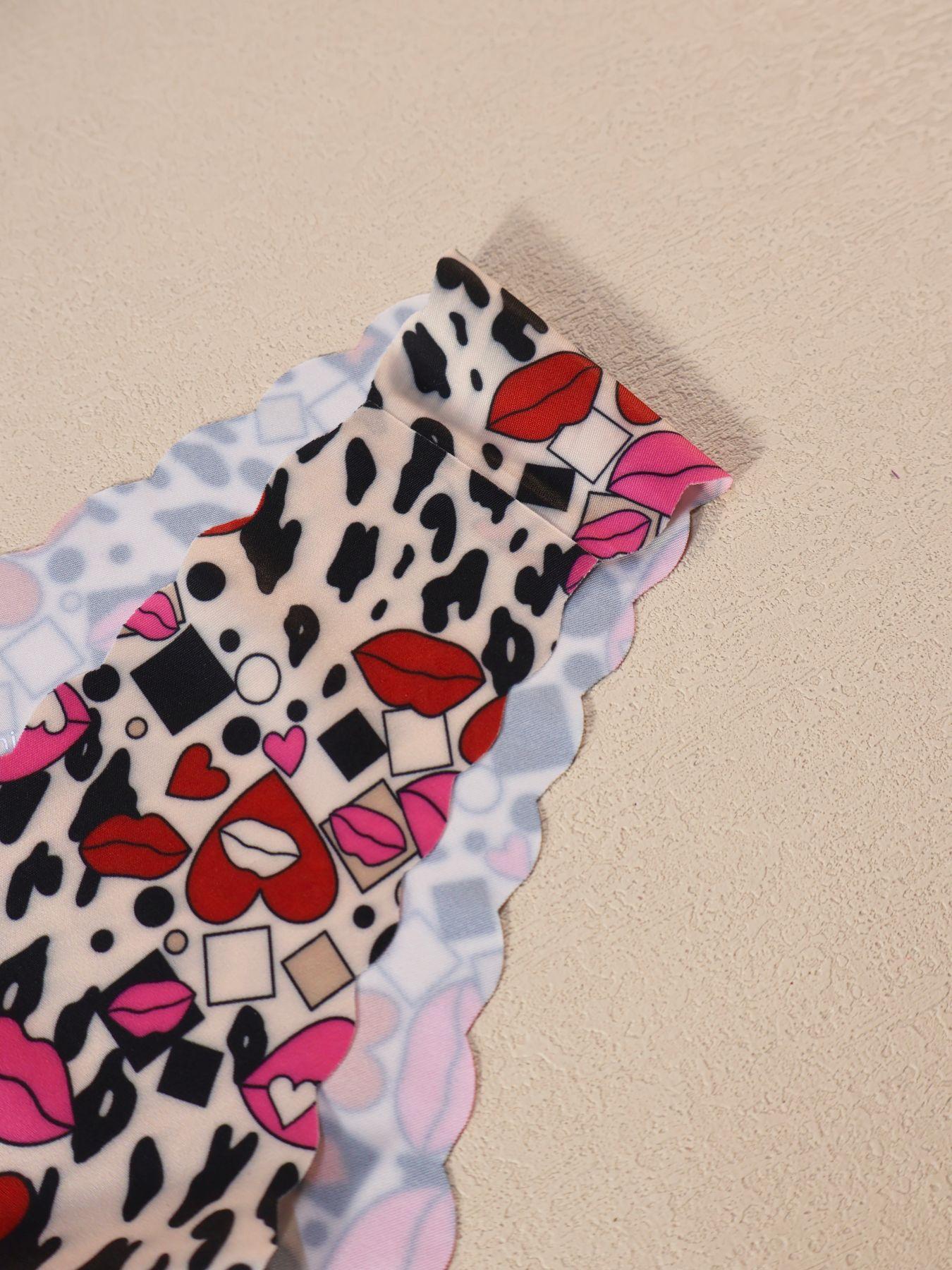 Women's Comfortable Skin-Friendly Underwear Set, Heart & Floral Print Design, V-Shape Pull-Up Waistband, Casual Fitted Style, Seamless Panties