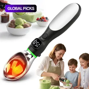 Heating Ice Cream Scoop 2 Ounces Stainless Steel LED Display, Ambient Light Show, Durable Hard Ice Cream Scoop