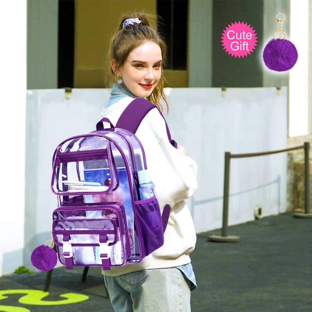 3 count Clear Backpack Heavy Duty, See Through School Bag for Girls, Sequins Transparent Bookbag for Women
