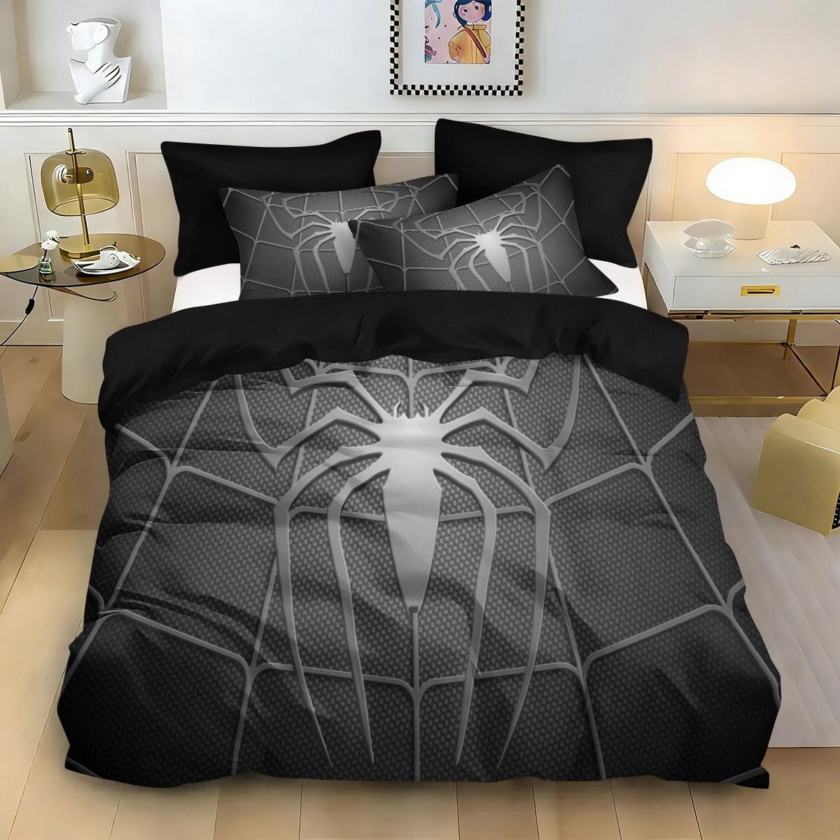 3pc Gray Spiderweb Bedding Set, Decorative bedding set, gray duvet cover set including 1 duvet cover and 2 pillowcases, suitable for single and double beds, available in multiple sizes, perfect for bedrooms, dormitories, guest rooms, and hotels