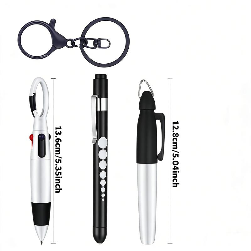 Sparkle Stethoscope Bow Badge Clip Set, Includes Fluorescent Pen & Multicolor Ballpoint Pens, Transparent Card Case, Retractable Keychain Design, Nurse Badge Reel