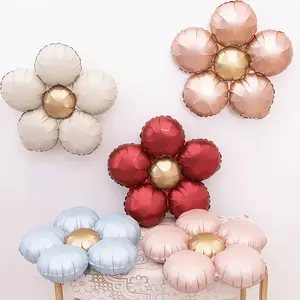 Matte Five-Petal Flower Aluminum Foil Balloon Set (5 Pieces), Trendy Retro Colors, Perfect for Wedding Decor and Photography Props