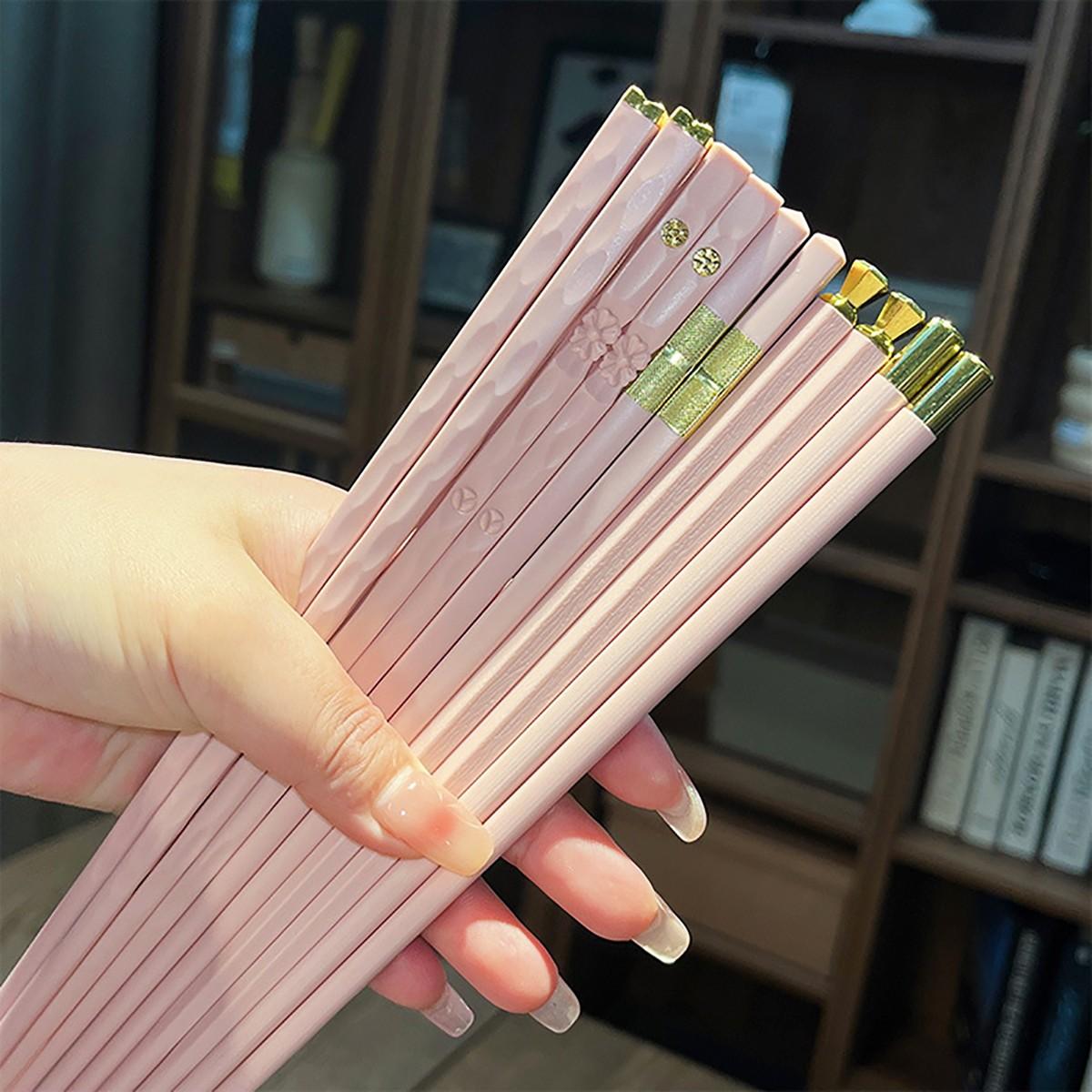 5Pairs Pink Anti-Slip Durable Sushi Chopsticks, Pet and Glass Fiber Synthetic, for 5 People, Perfect for Holiday Parties Wedding Hotel Restaurant Gifts