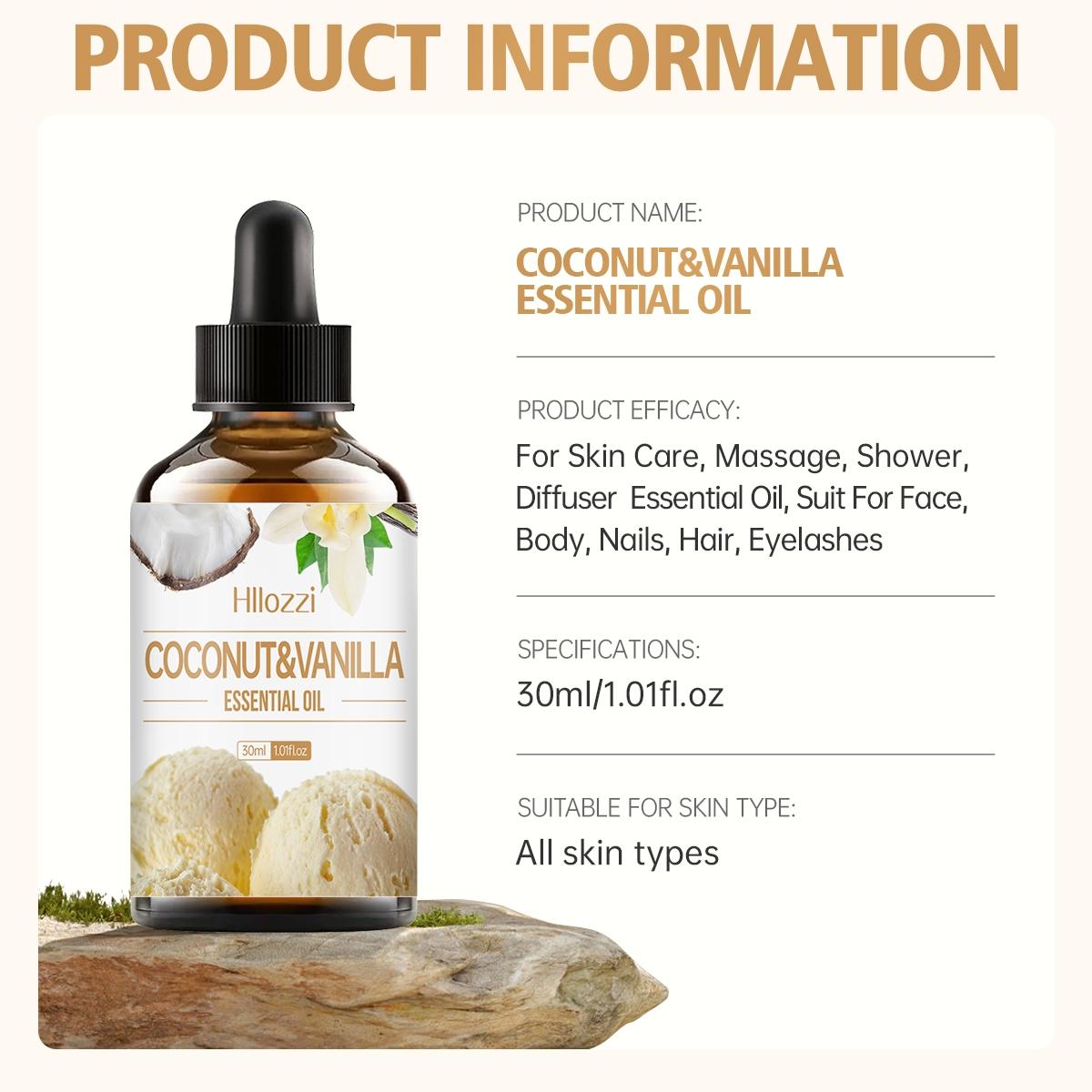 1pc 30ML Coconut & Vanilla Essential Oil, Scented Oil, Aromatherapy Oil, Diffuser Refill Liquid for Home, Living Room, Bedroom, Bathroom, Air Freshener, Stress Relief Gift